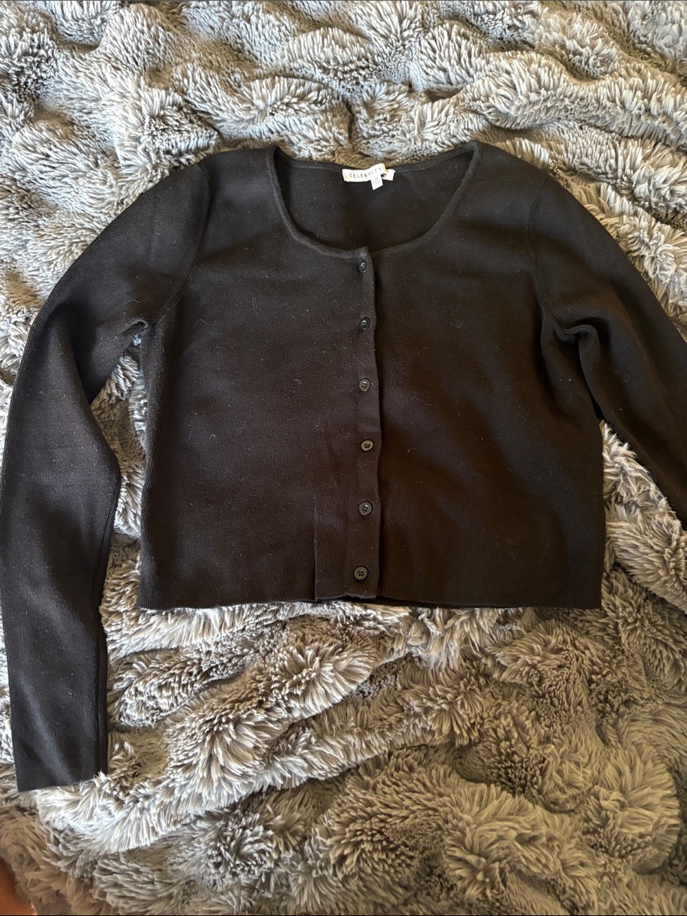 Celebrity Pink Black Button-Front Cropped Cardigan